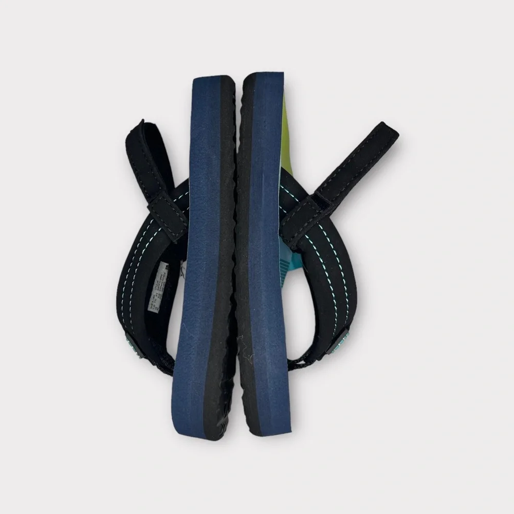 Reef Little Ahi Color Block Green & Blue Striped Sandals